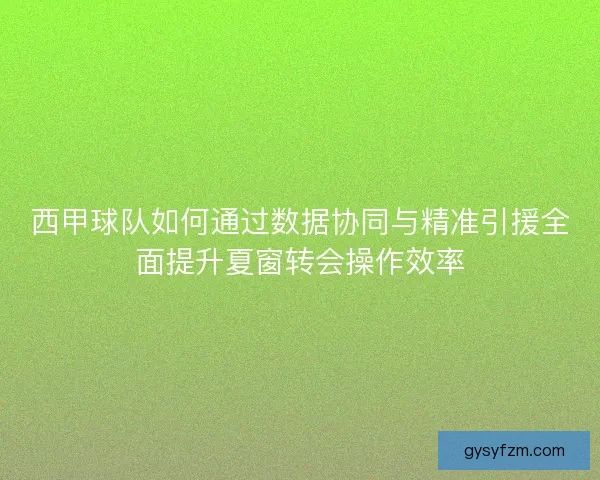 西甲球队如何通过数据协同与精准引援全面提升夏窗转会操作效率