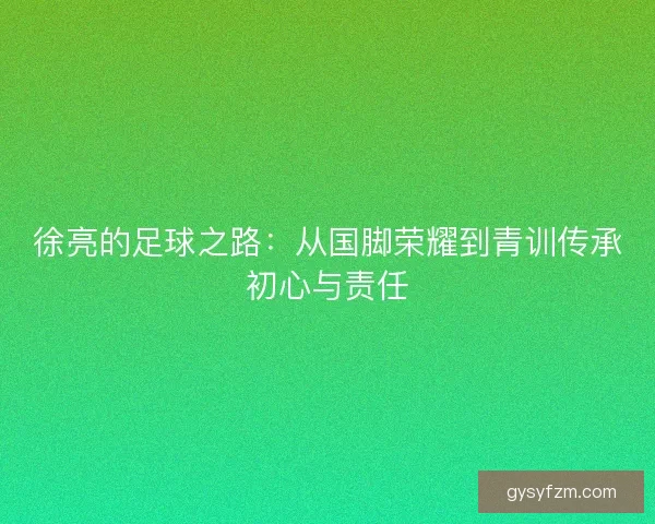 徐亮的足球之路：从国脚荣耀到青训传承初心与责任